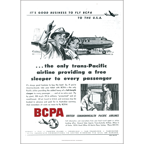 BCPA Trans-Pacific Sleeper Seat Advertisement Art Print