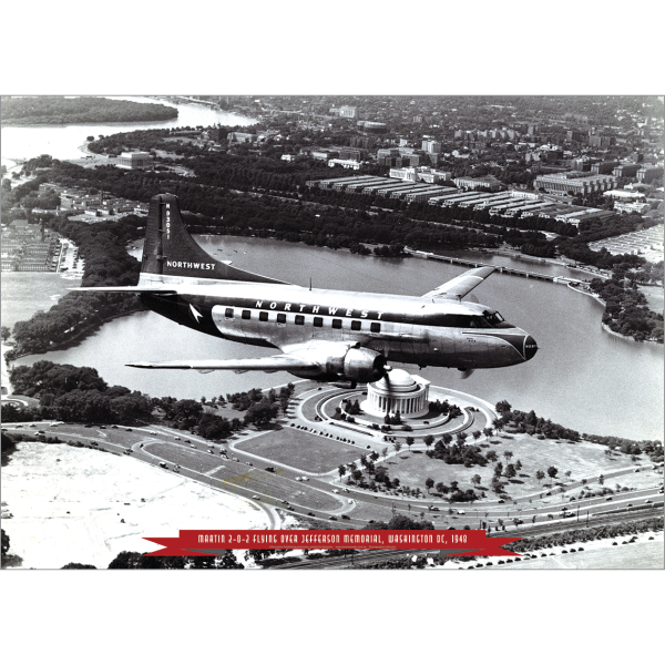 Northwest Airlines Martin 2-0-2 Over Washington DC 1948 Art Print