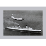 Pan Am Boeing Stratocruiser with RMS Queen Elizabeth at sea Art Print