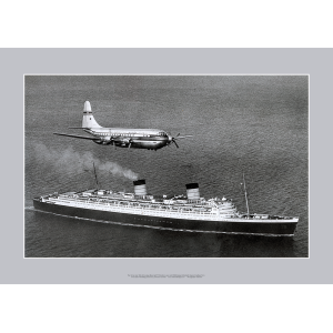Pan Am Boeing Stratocruiser with RMS Queen Elizabeth at sea Art Print