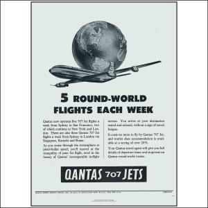 Qantas 5 Round The World Flights Each Week Advertisement Art Print