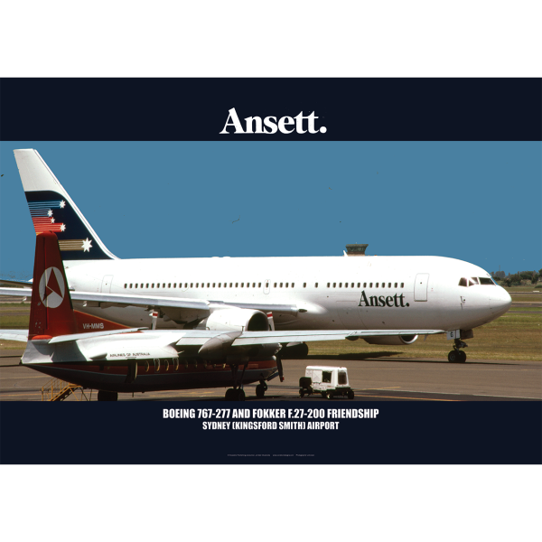 Ansett Boeing 767-277 and Fokker F.27-200 Friendship at Sydney Airport Art Print