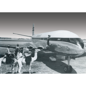 BOAC deHavilland DH.106 Comet Art Print with camels at Khartoum 1952