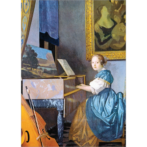 Johannes Vermeer 'Lady Seated at a Virginal' Art Print c1670-72 - Multi Sizes border&caption BDCP