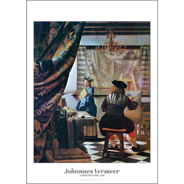 Johannes Vermeer 'A Painter in His Studio' Art Print c1668 - aka 'The Art of Painting' - Multi Sizes border&caption BDCP