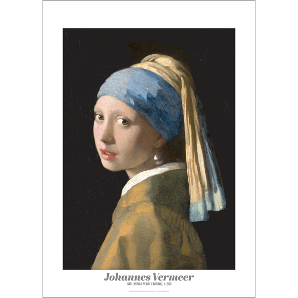 Johannes Vermeer 'Girl With A Pearl Earring' Art Print c1665 - Multi Sizes border&caption bdcp
