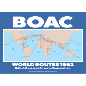 BOAC World Routes Map 1962 Art Print - Round-the-World Services