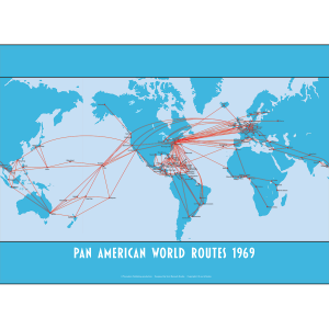 Pan Am World Routes Map 1969 Art Print - Round-the-World Services - Multi Sizes