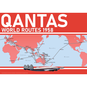 Qantas World Routes Map 1958 Art Print - Round-the-World Services