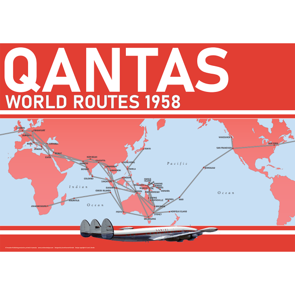 Qantas World Routes Map 1958 Art Print - Round-the-World Services