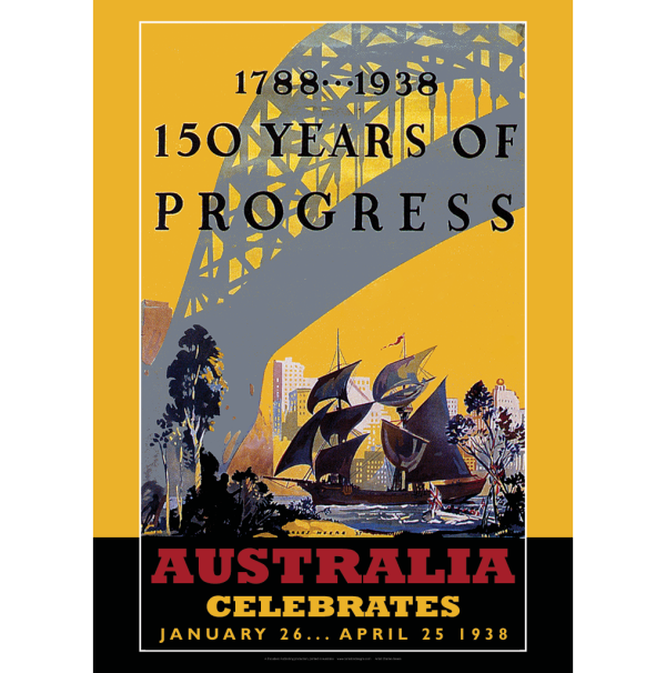 Australia Celebrates 150 Years of Progress Art Print - 1788-1938 Sesquicentenary Poster